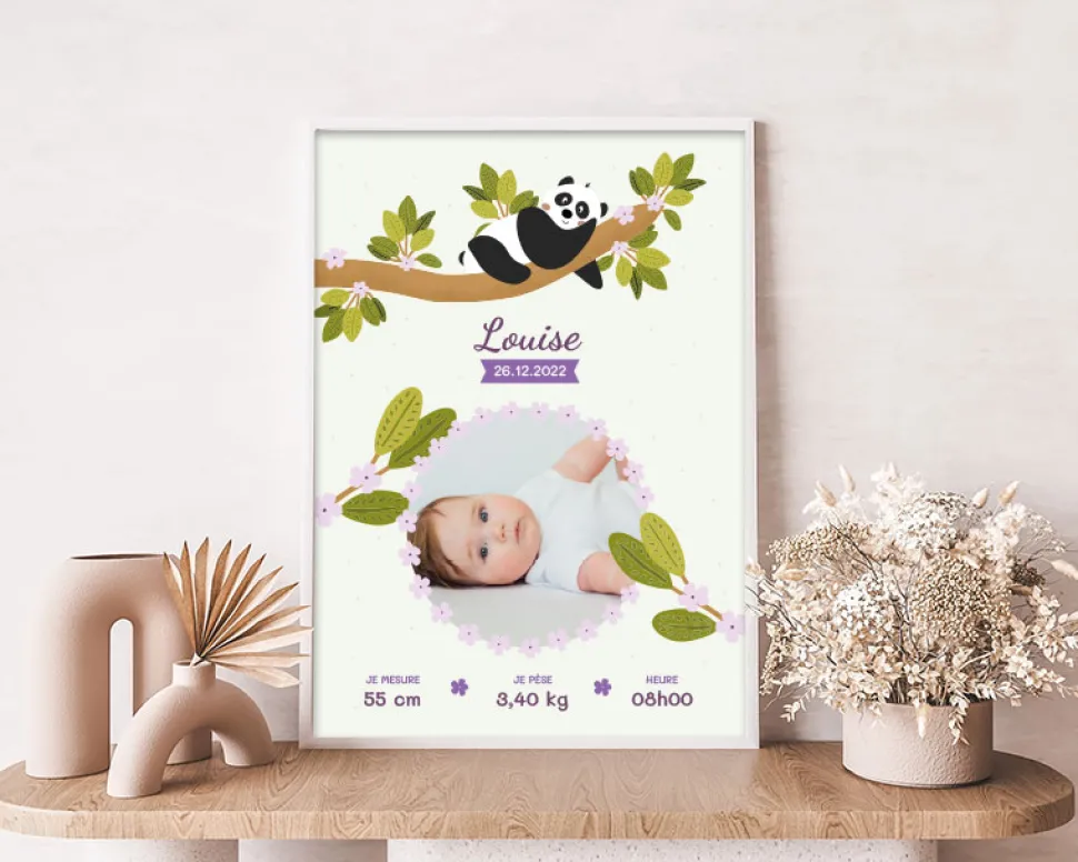 Affiche naissance personnalisée - Panda