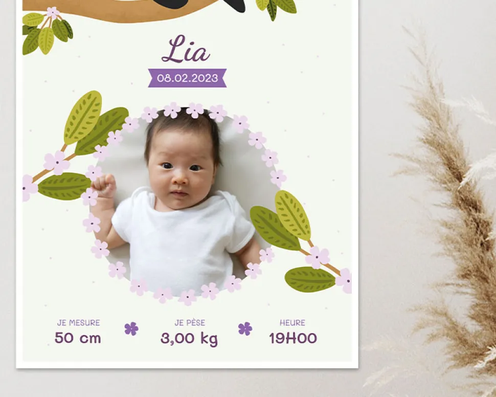 Affiche naissance personnalisée - Panda