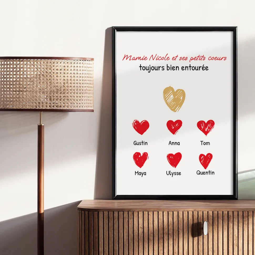 Affiche personnalisée - Mamie et ses petits coeurs