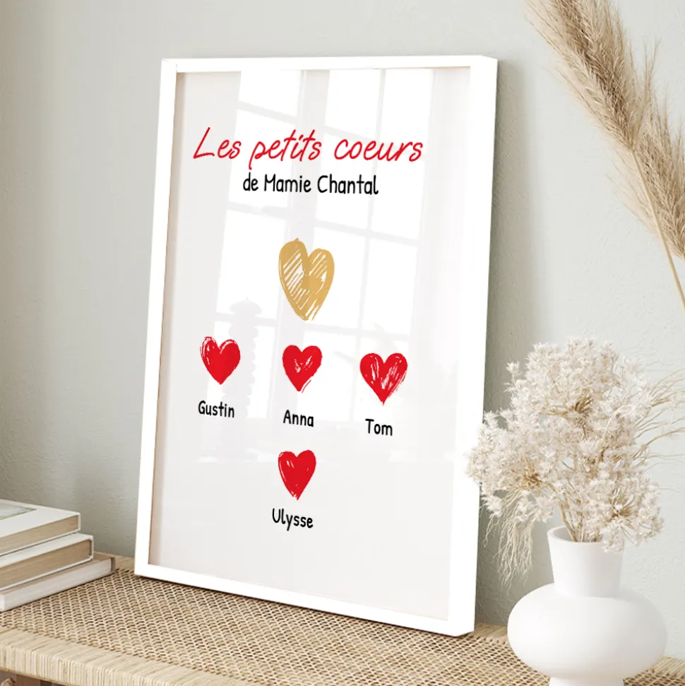 Affiche personnalisée - Mamie et ses petits coeurs
