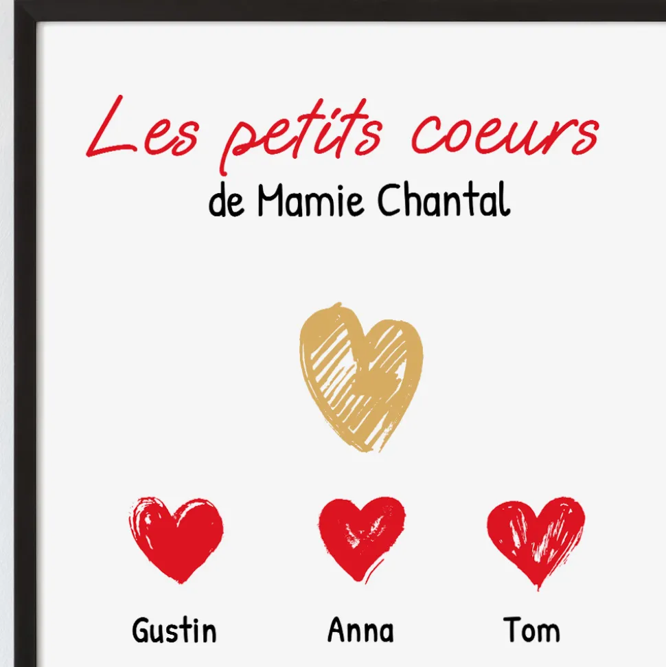 Affiche personnalisée - Mamie et ses petits coeurs