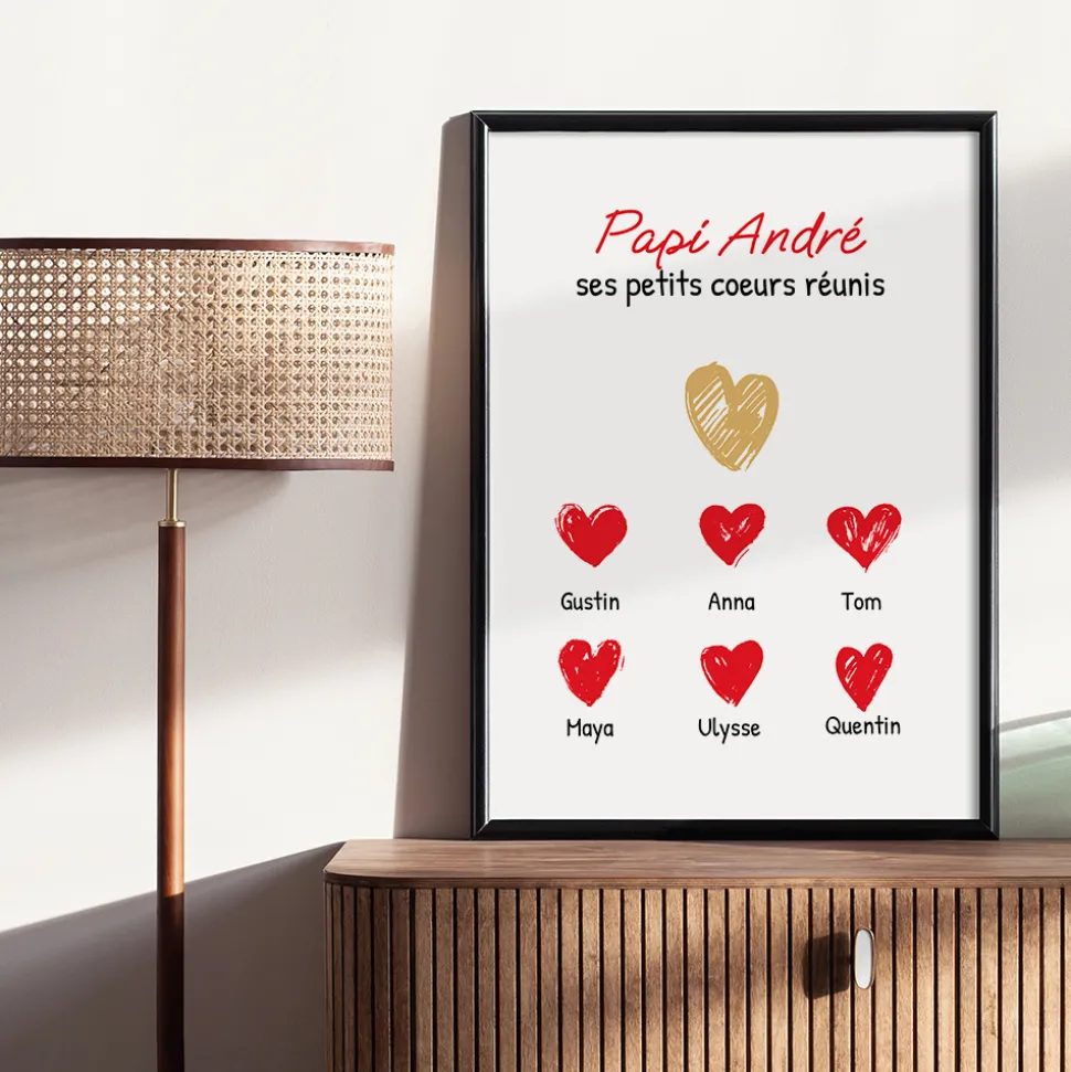 Affiche personnalisée - Papi et ses petits coeurs