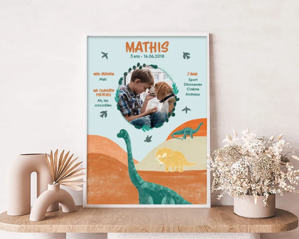 Affiche personnalisée enfant anniversaire - Dinosaure