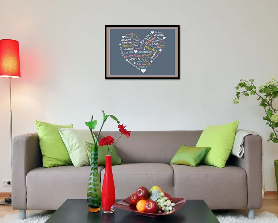 Affiche personnalisée prénoms - Coeur Famille
