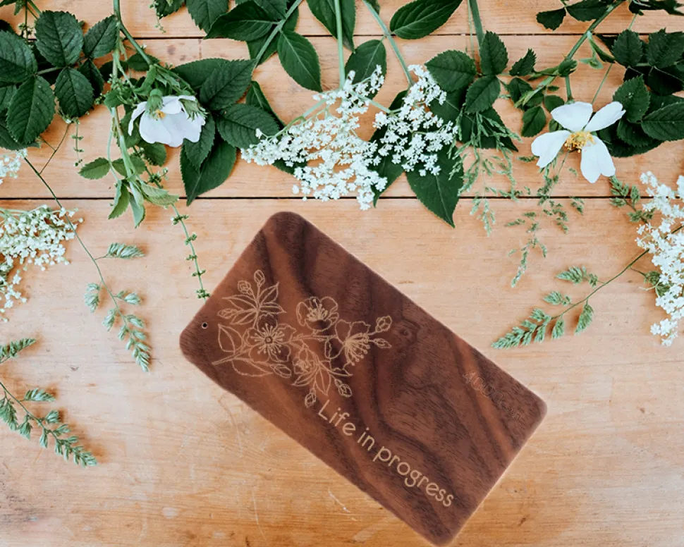 Batterie Externe en bois personnalisable grand format 4000 mAh - Fleur