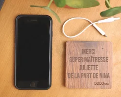 Batterie Externe en bois personnalisable 5000 mAh - Merci Maîtresse, Maître et ATSEM