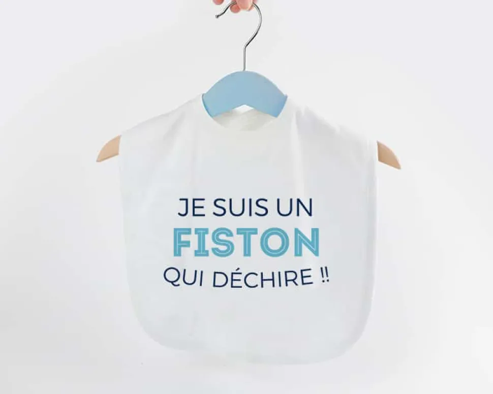 Bavoir bébé personnalisable - Collection 'Je déchire' - Modèle Bleu