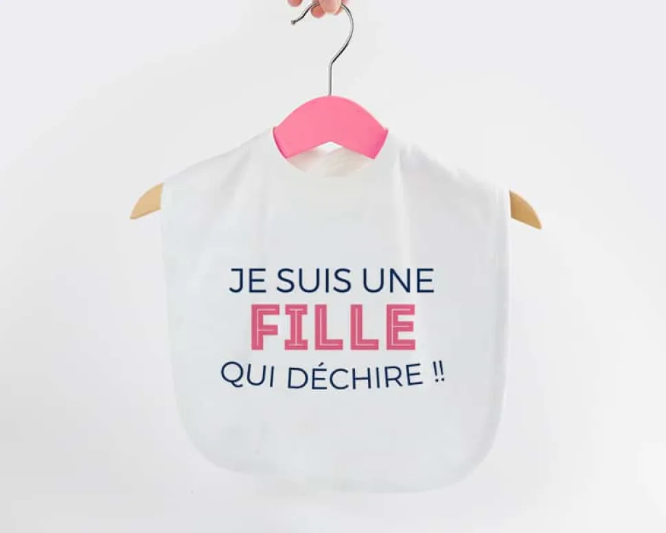 Bavoir bébé personnalisable - Collection 'Je déchire' - Modèle Rose