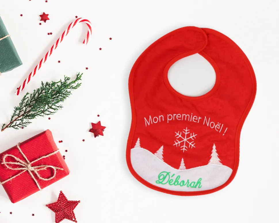 Bavoir personnalisé et brodé pour bébé - Premier Noël