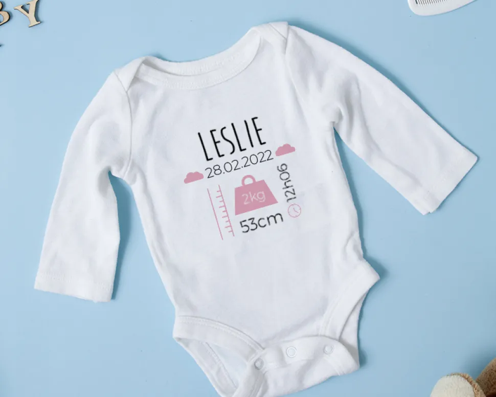 Body personnalisé pour bébé - Naissance - Rose