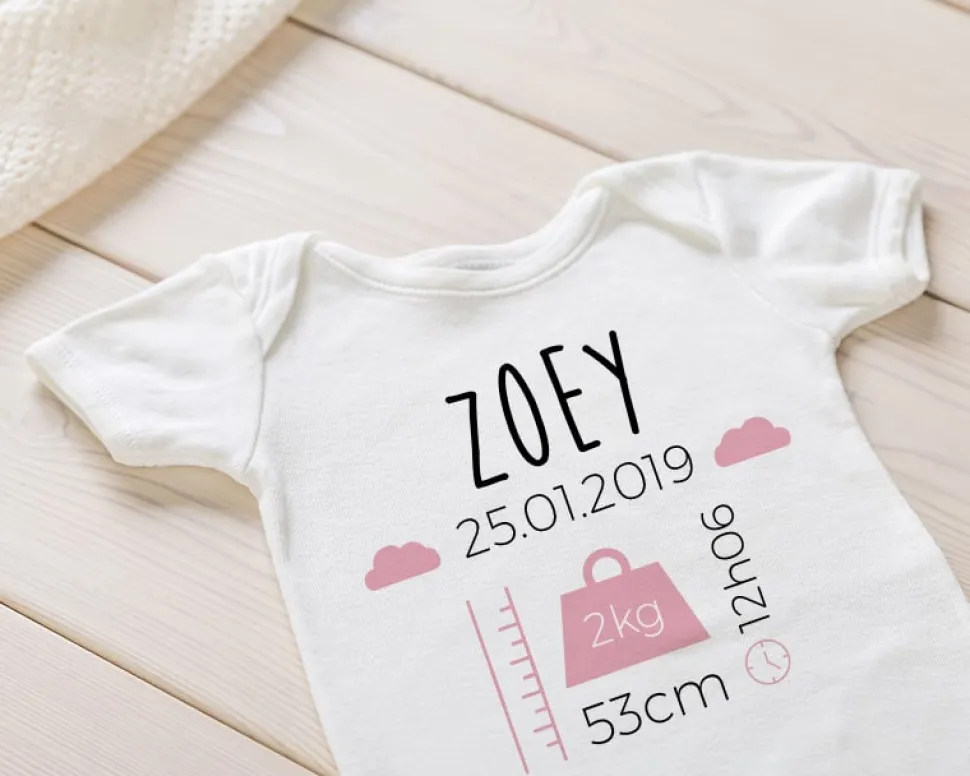 Body personnalisé pour bébé - Naissance - Rose