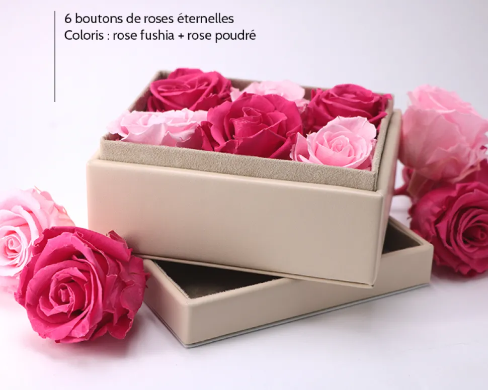 Boîte à bijoux personnalisable et ses 6 Roses Éternelles
