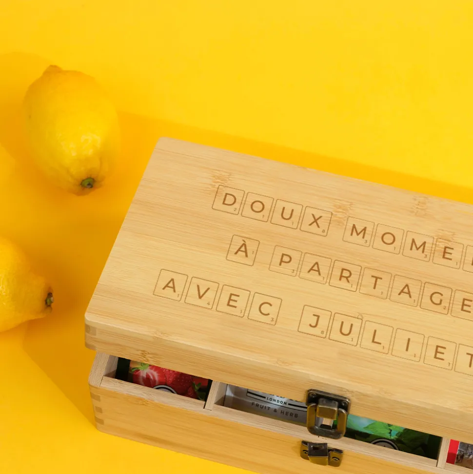 Boîte à thé gravée personnalisée - Scrabble