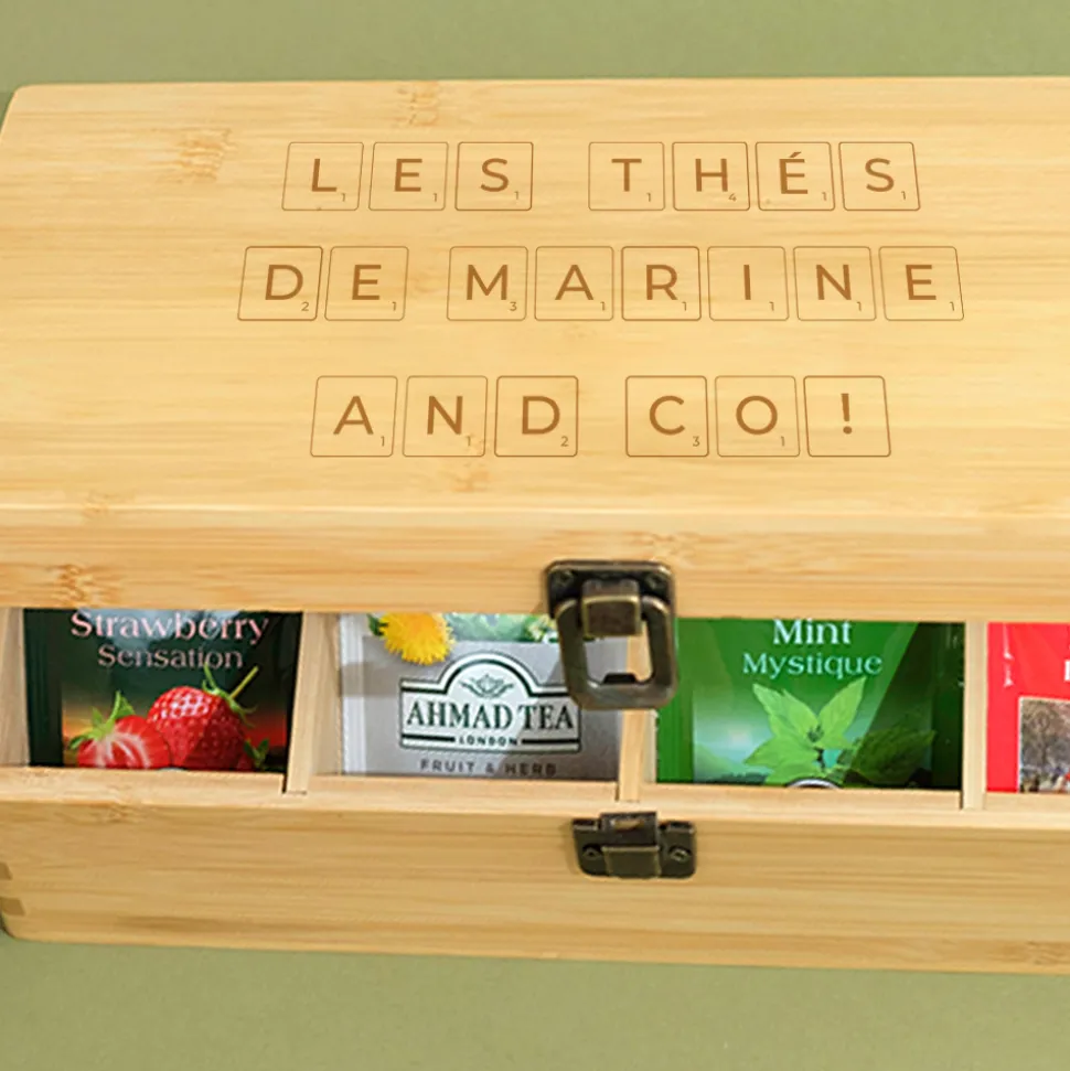 Boîte à thé gravée personnalisée - Scrabble