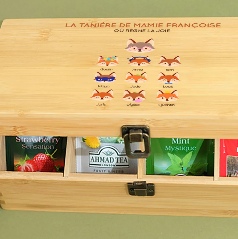 Boîte à thé personnalisée - Mamie Renard et sa meute