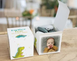 Boîtes à dragées personnalisées avec dragées chocolat et amandes - Dinosaure