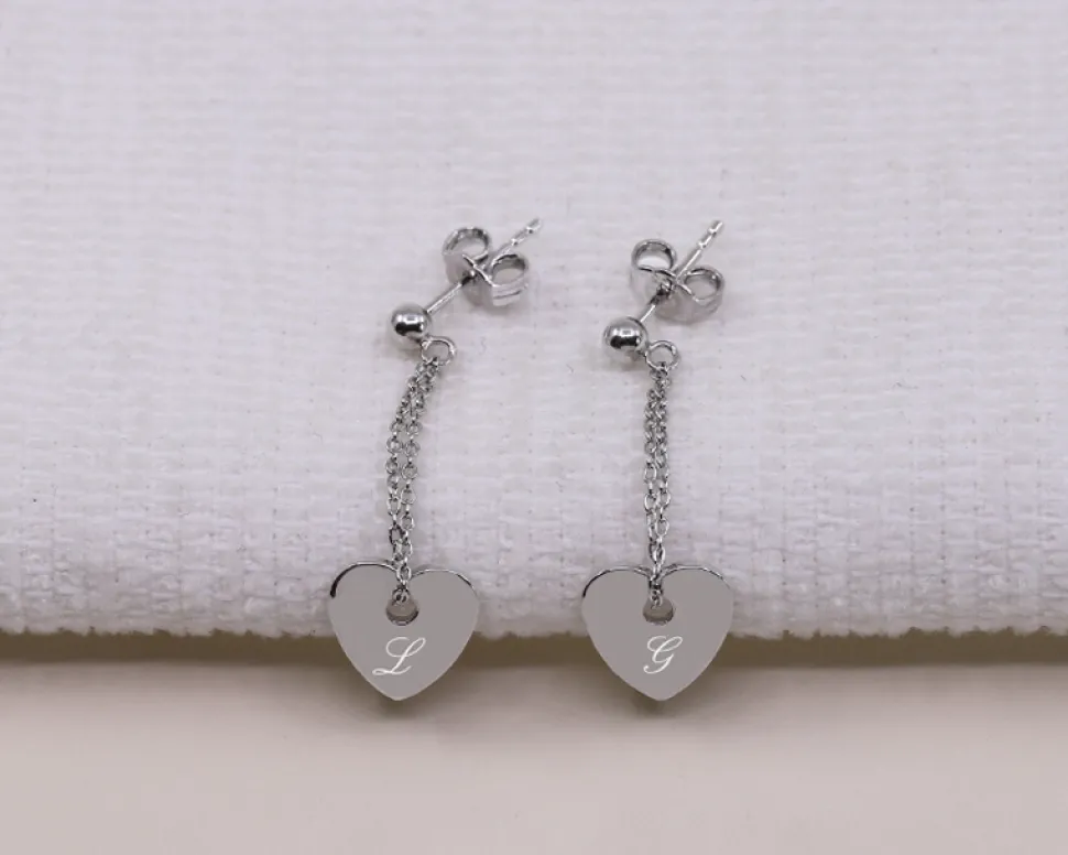 Boucles d'Oreilles Coeur gravé en Argent véritable