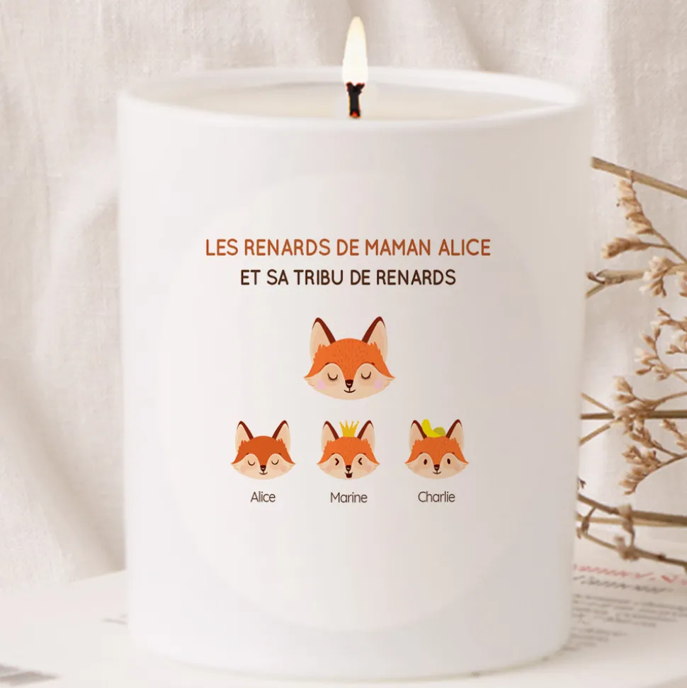 Bougie personnalisée - Maman Renard et sa meute