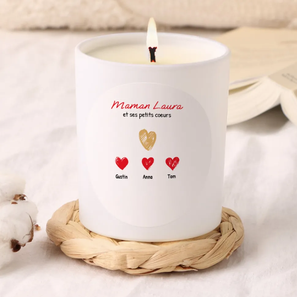Bougie personnalisée - Maman et ses petits coeurs