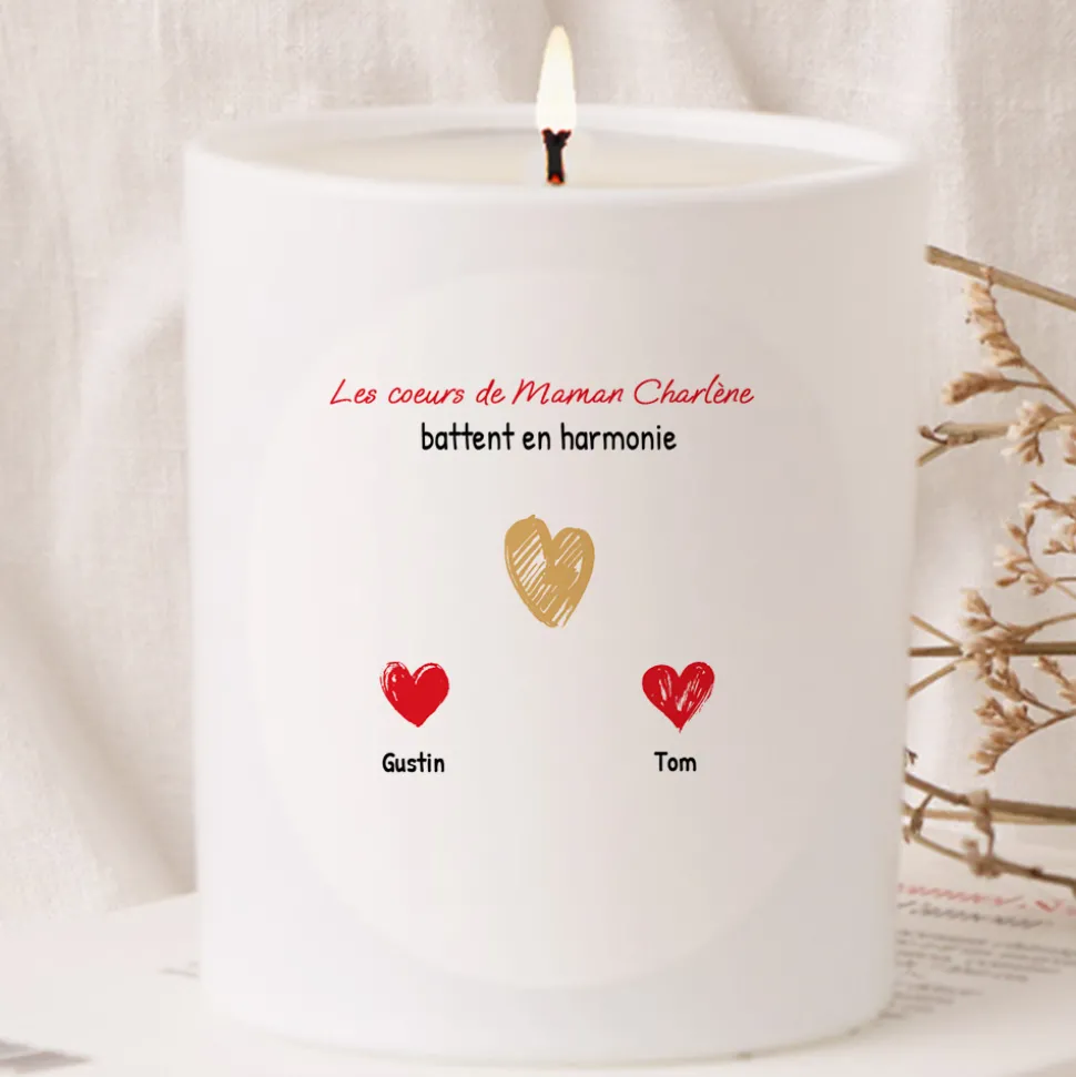 Bougie personnalisée - Maman et ses petits coeurs
