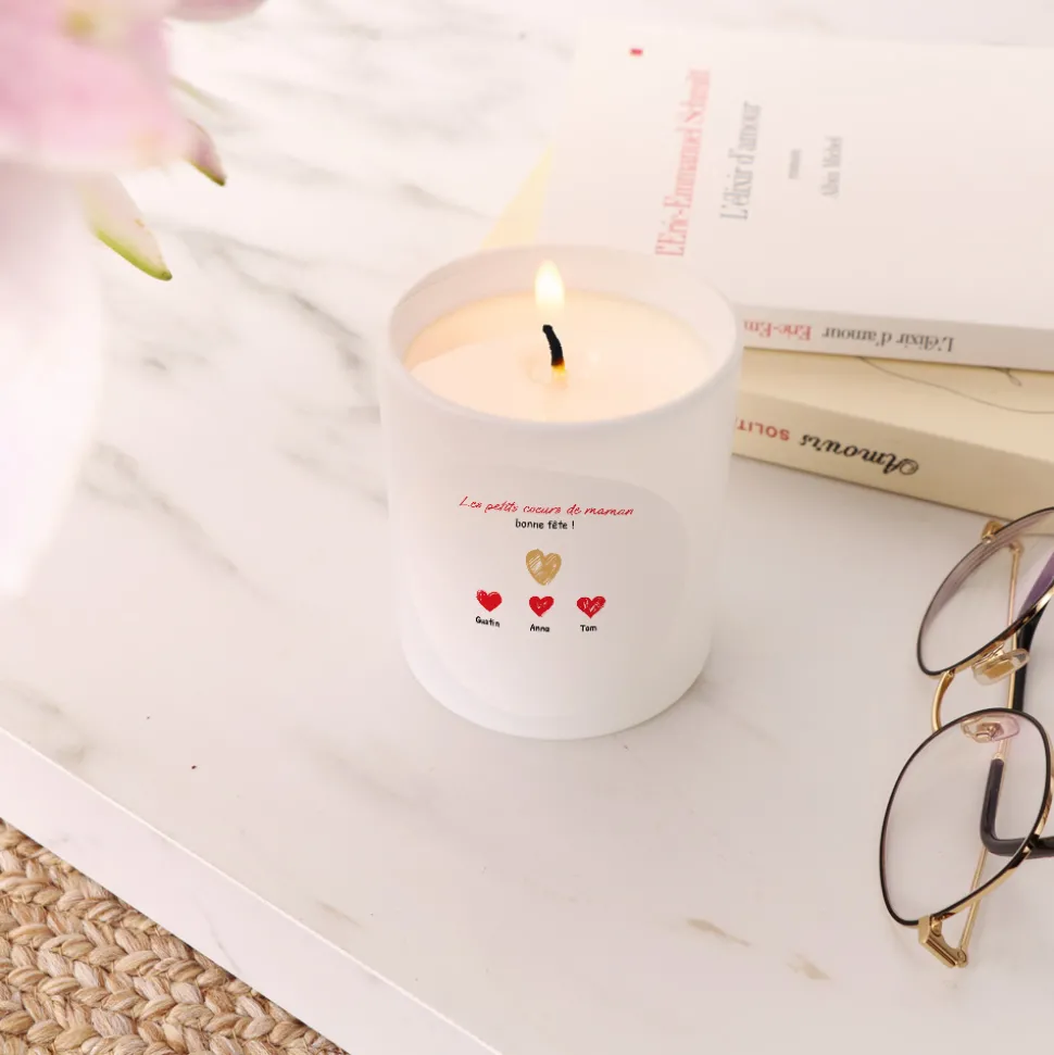 Bougie personnalisée - Maman et ses petits coeurs