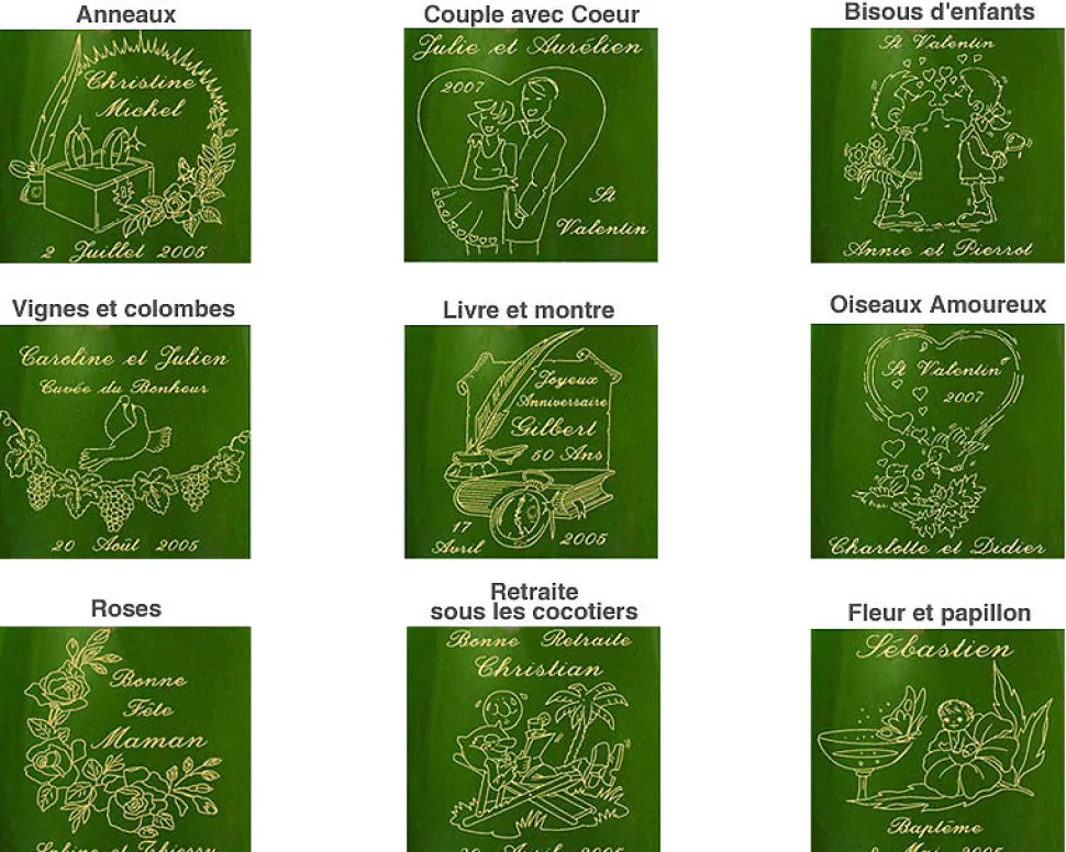 Bouteille de champagne personnalisée gravée - Avec flûtes à champagne
