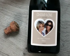 Bouteille de champagne personnalisée photo et message - Coeur Photo
