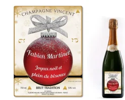 Bouteille de champagne personnalisée Noël - Boule de Noël