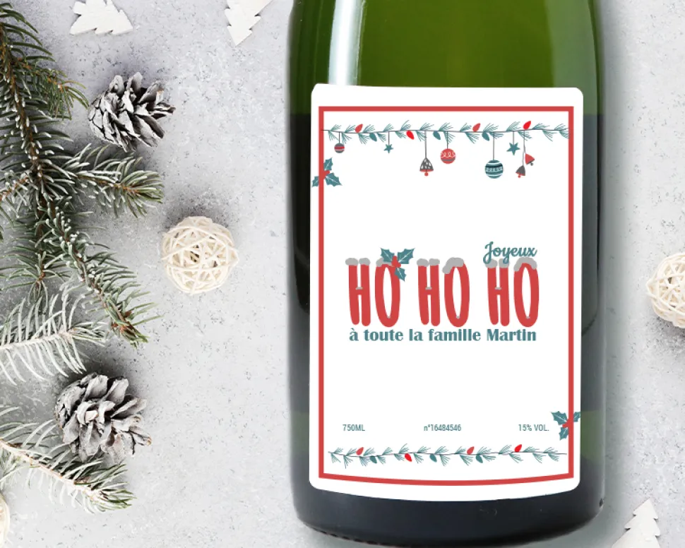 Bouteille de champagne personnalisée Noël - Ho Ho Ho !