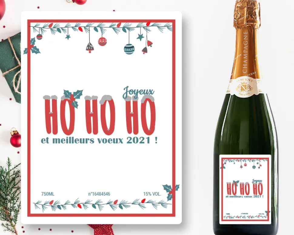 Bouteille de champagne personnalisée Noël - Ho Ho Ho !