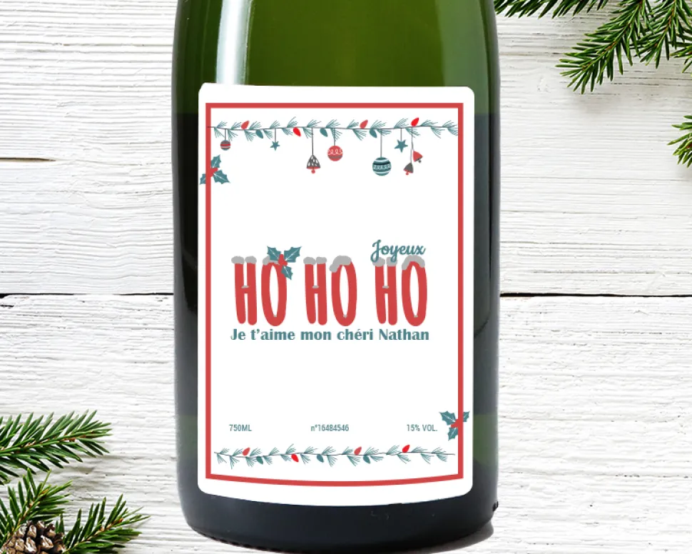 Bouteille de champagne personnalisée Noël - Ho Ho Ho !