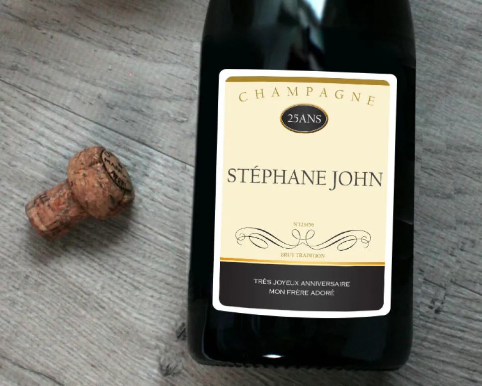 Bouteille de champagne personnalisée anniversaire - Prénom et message