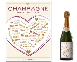 Bouteille de champagne personnalisée prénoms - Coeur Famille
