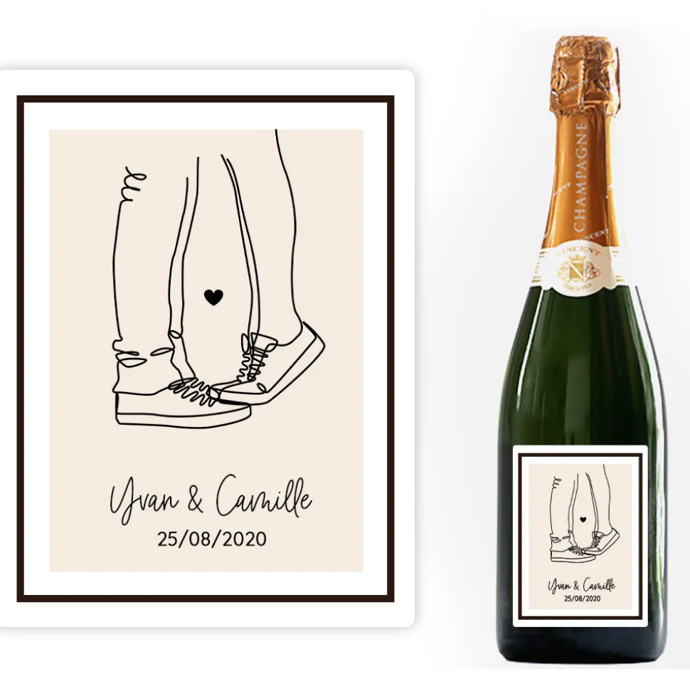 Bouteille de champagne personnalisée - Dessin au trait