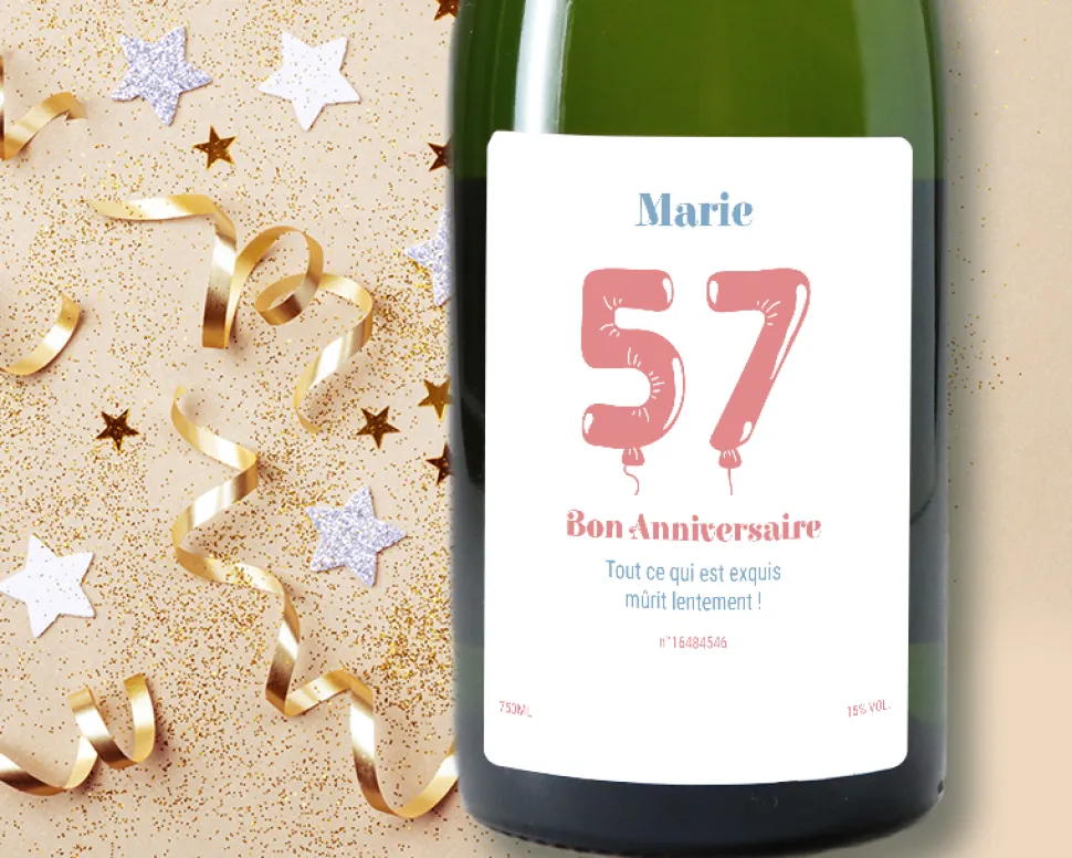 Bouteille de champagne personnalisée anniversaire - Ballons Rose