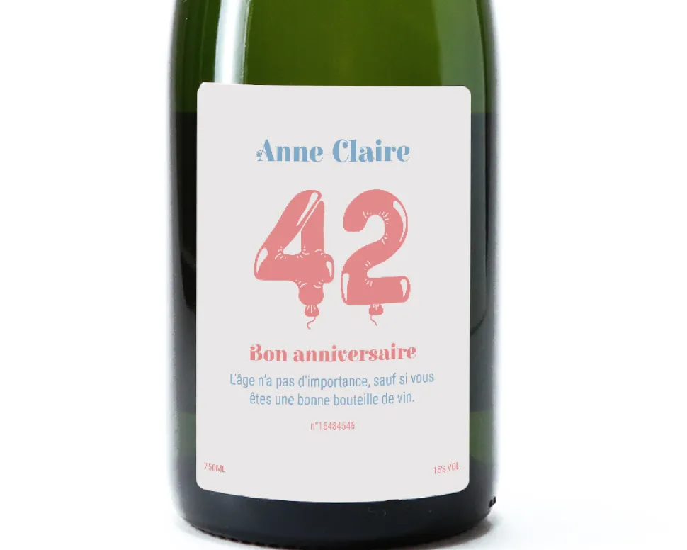 Bouteille de champagne personnalisée anniversaire - Ballons Rose
