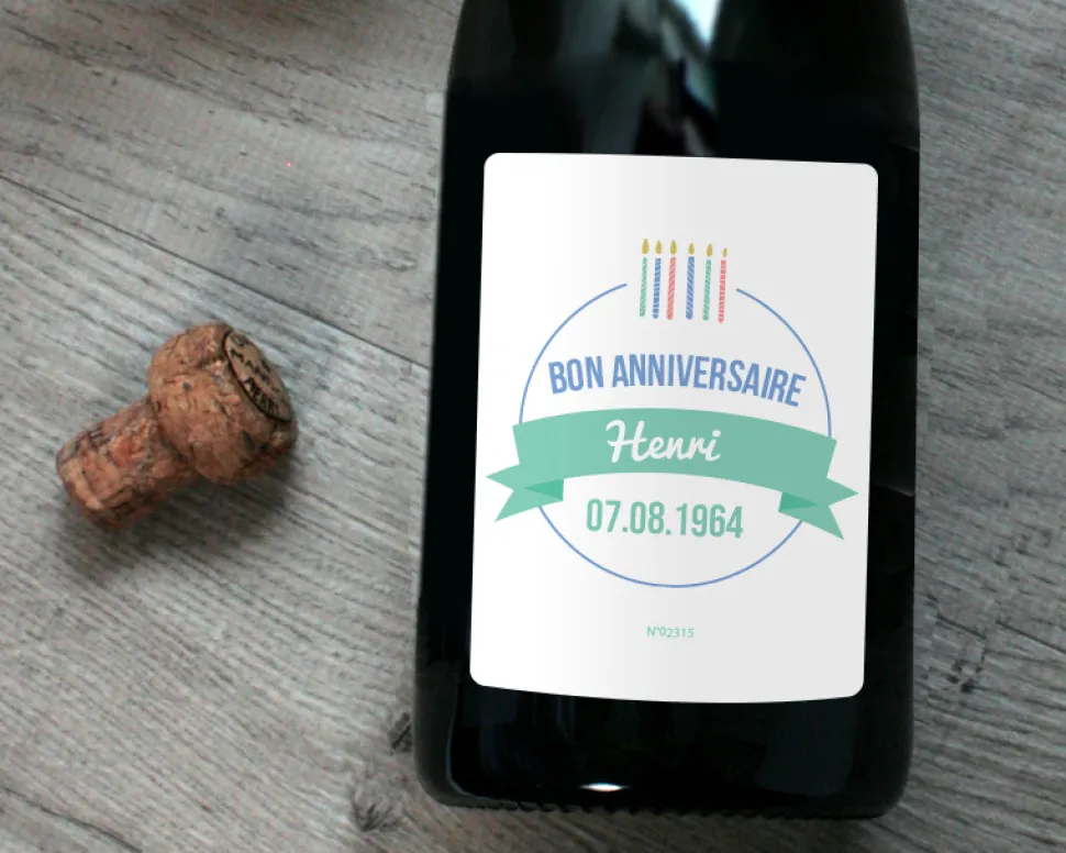 Bouteille de champagne personnalisée anniversaire - Bougies Vert