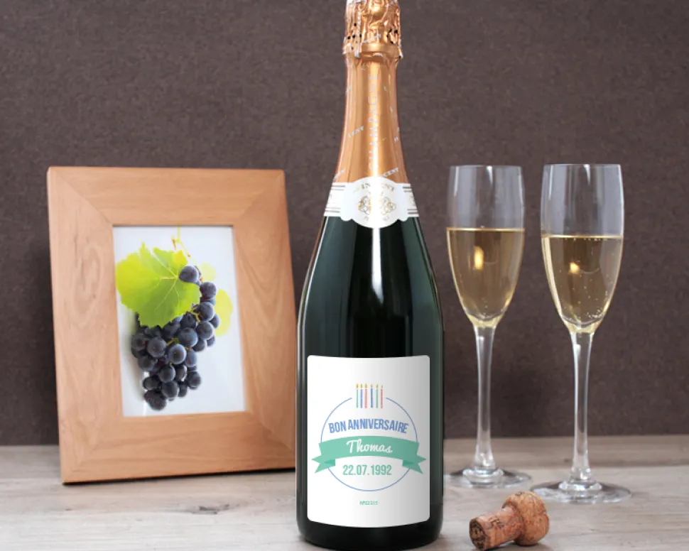 Bouteille de champagne personnalisée anniversaire - Bougies Vert