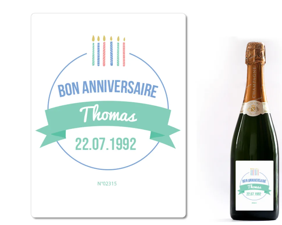 Bouteille de champagne personnalisée anniversaire - Bougies Vert
