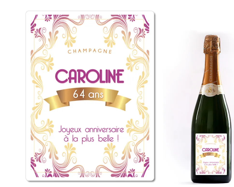 Bouteille de champagne personnalisée anniversaire - Rose