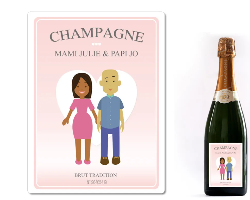 Bouteille de champagne personnalisée couple - Family Circus