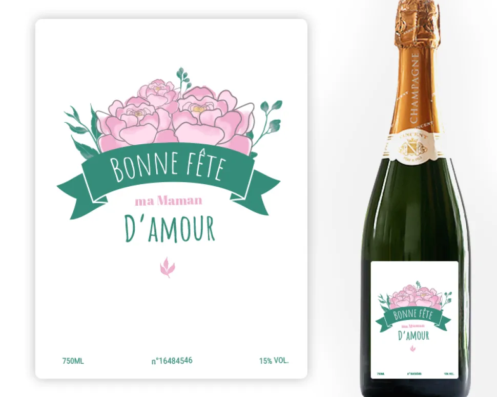 Bouteille de champagne personnalisée - Maman Fleurie