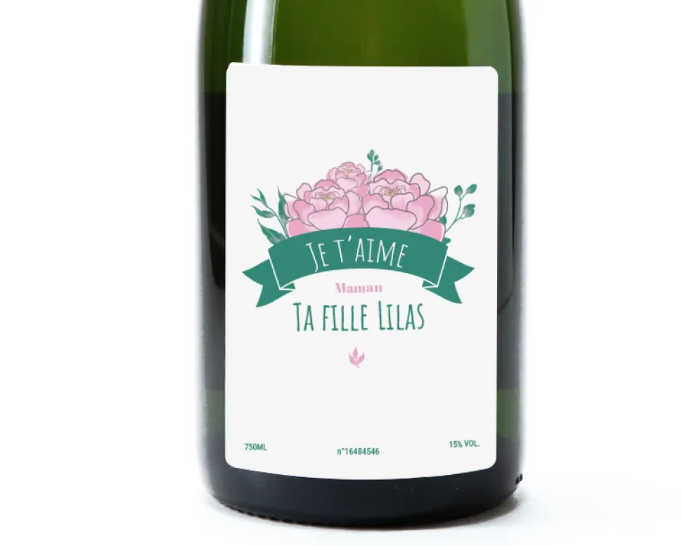 Bouteille de champagne personnalisée - Maman Fleurie