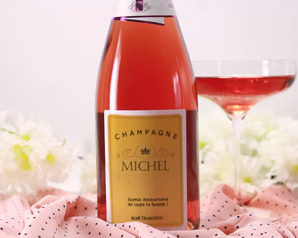 Bouteille de champagne rosé personnalisée - Prénom
