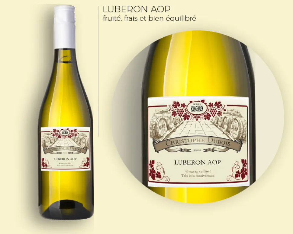 Bouteille de vin blanc personnalisée - Prénom et message
