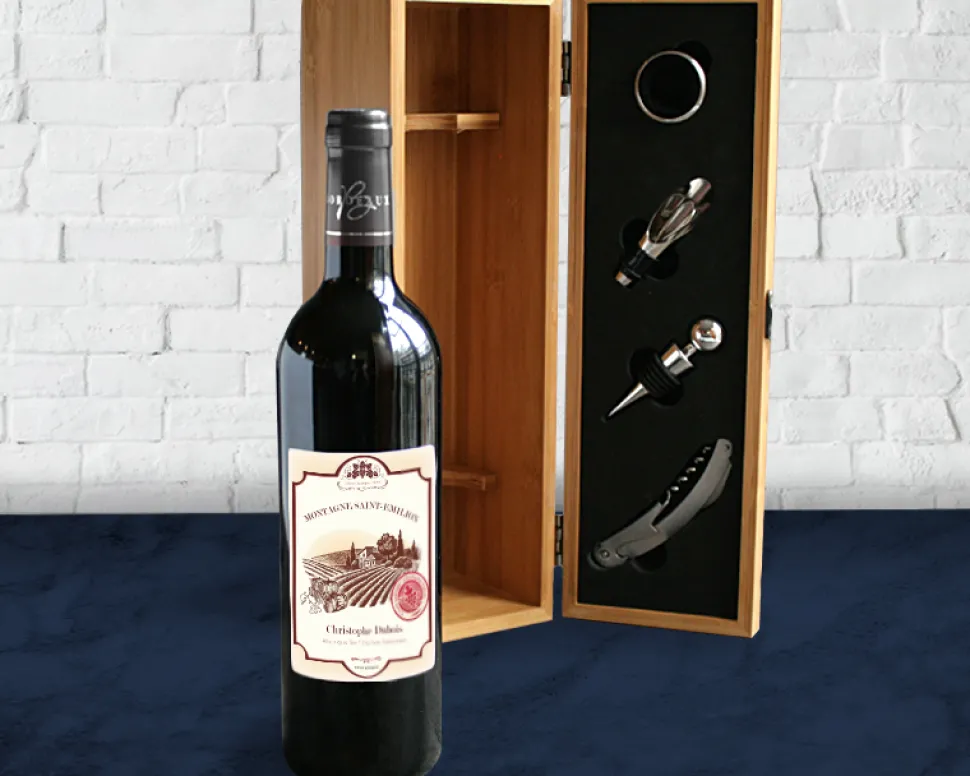 Bouteille de vin de Bordeaux personnalisée message - Avec coffret sommelier