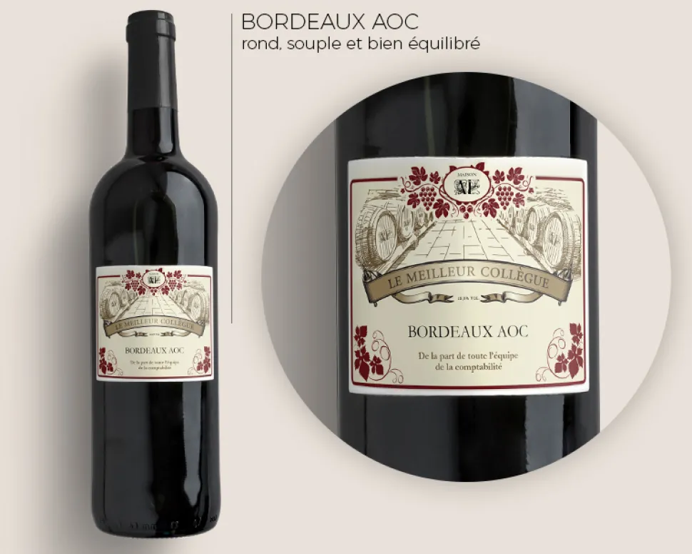 Bouteille de vin de Bordeaux personnalisée message - Avec coffret sommelier