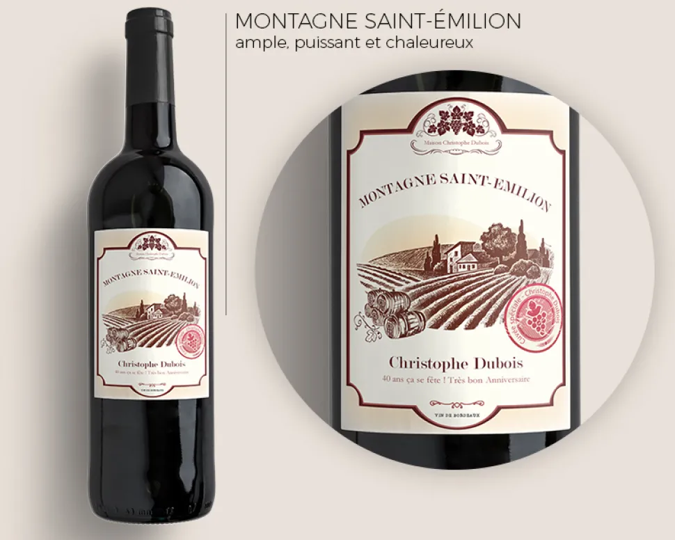 Bouteille de vin de Bordeaux personnalisée message - Avec coffret sommelier