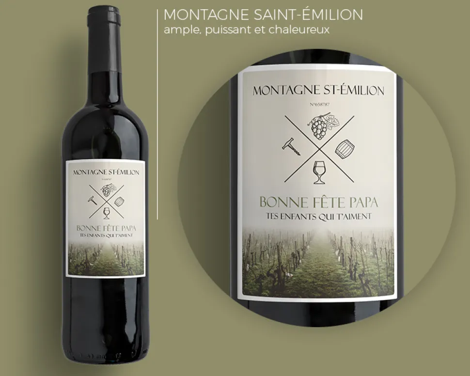 Bouteille de vin de Bordeaux personnalisée message - Vignes