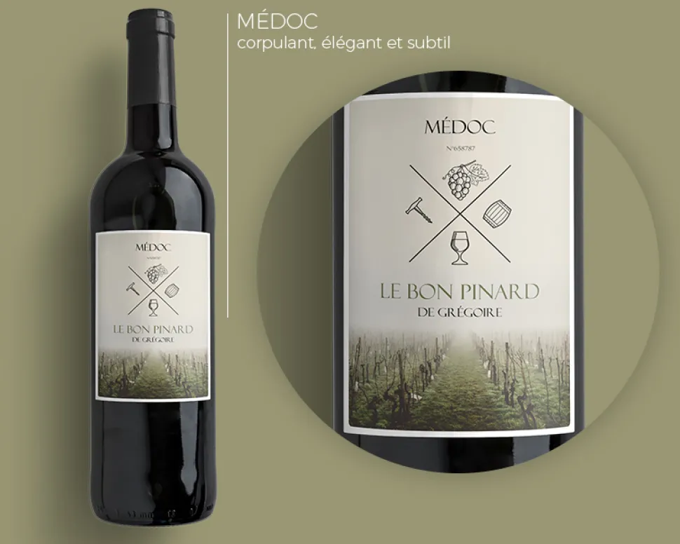 Bouteille de vin de Bordeaux personnalisée message - Vignes
